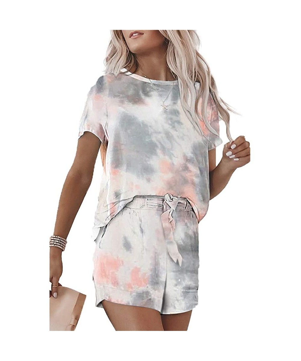 Sets Womens Tie Dye Printed Short Sleeve Tee and Shorts Pajamas Set Sleepwear Pjs Sets Homewear Loungewear - Agrey - C4190OQC69W