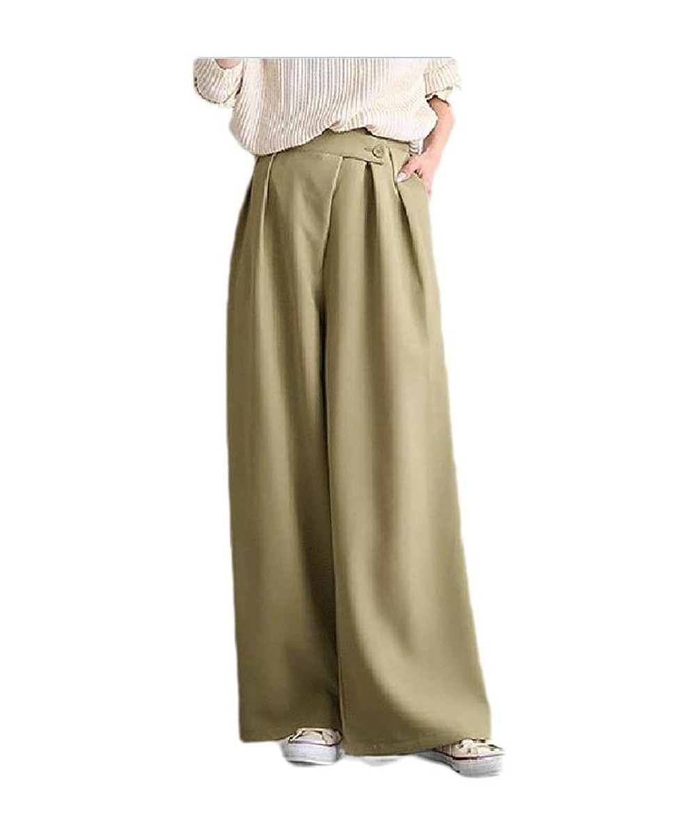 Bottoms Women's Comfy Chic Lounge Straight High Waisted Palazzo Lounge Pant - Green - CO19C97CS5H