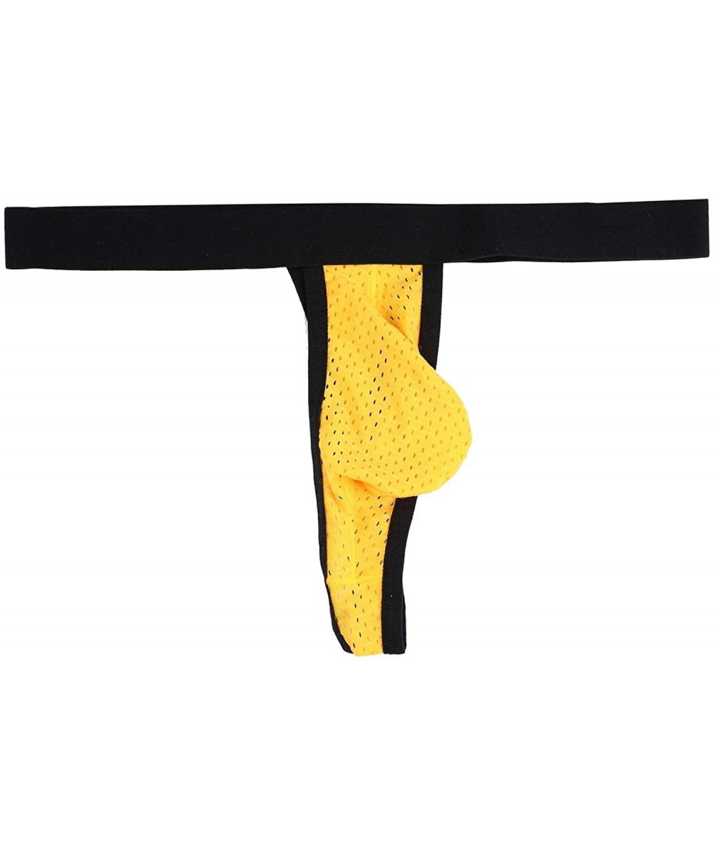 G-Strings & Thongs Men's Underwear Low Waist Seamless Mesh Sexy Thong - Yellow - C7193UZAC63