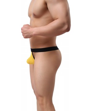 G-Strings & Thongs Men's Underwear Low Waist Seamless Mesh Sexy Thong - Yellow - C7193UZAC63