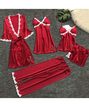 Nightgowns & Sleepshirts 5 PCS Sleepwear Women's Chemise Nightgown Full Slip Lace Lounge Dress - Red - C318Q8K6YZ3