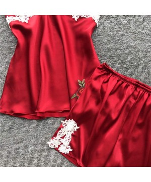 Nightgowns & Sleepshirts 5 PCS Sleepwear Women's Chemise Nightgown Full Slip Lace Lounge Dress - Red - C318Q8K6YZ3