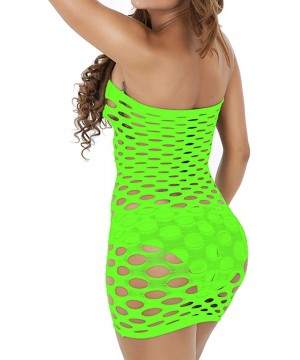 Baby Dolls & Chemises Women's Fishnet Lingerie Mesh Tube Top Net Badydoll Mini Dress for Ladies - Green - C71906LD9Q6