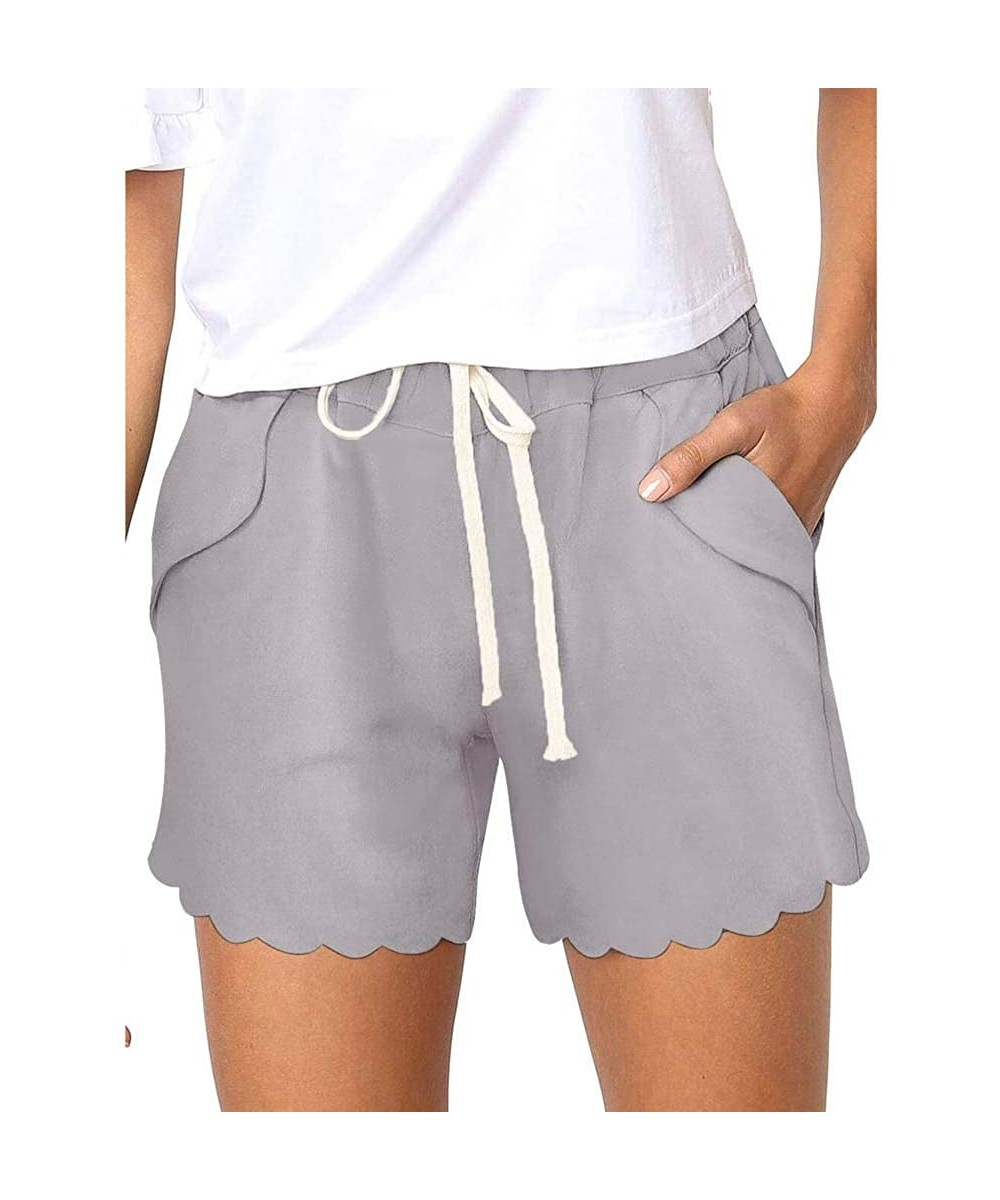 Nightgowns & Sleepshirts Womens Casual Shorts Summer Drawstring Elastic Waist Comfy Pure Color Shorts with Pockets - Gray - C...