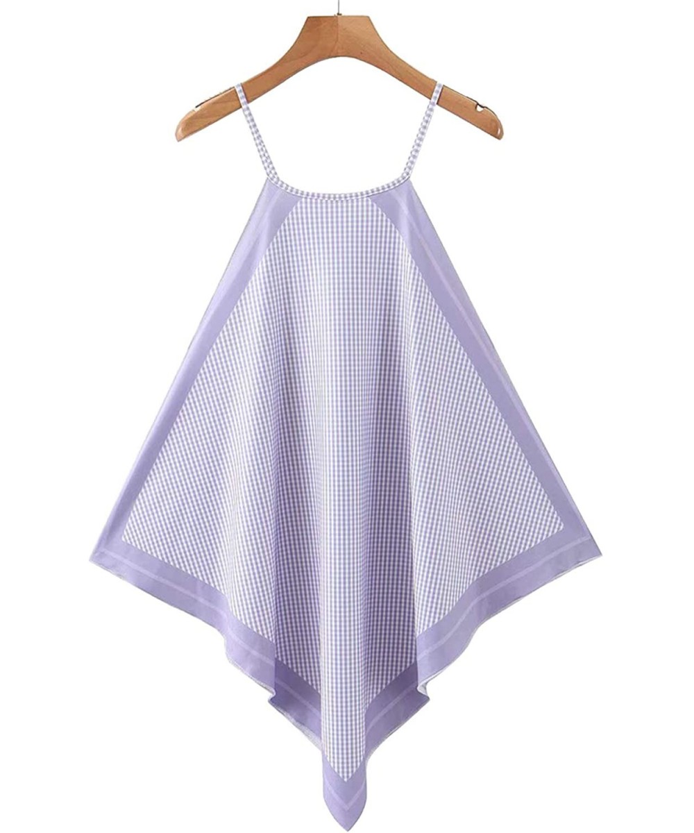 Tops Women's Floral Print Handkerchief Hem Bandana Sundress Loungewear Sleep Blouse Dress - Checked Lavender - CF19DS542HD