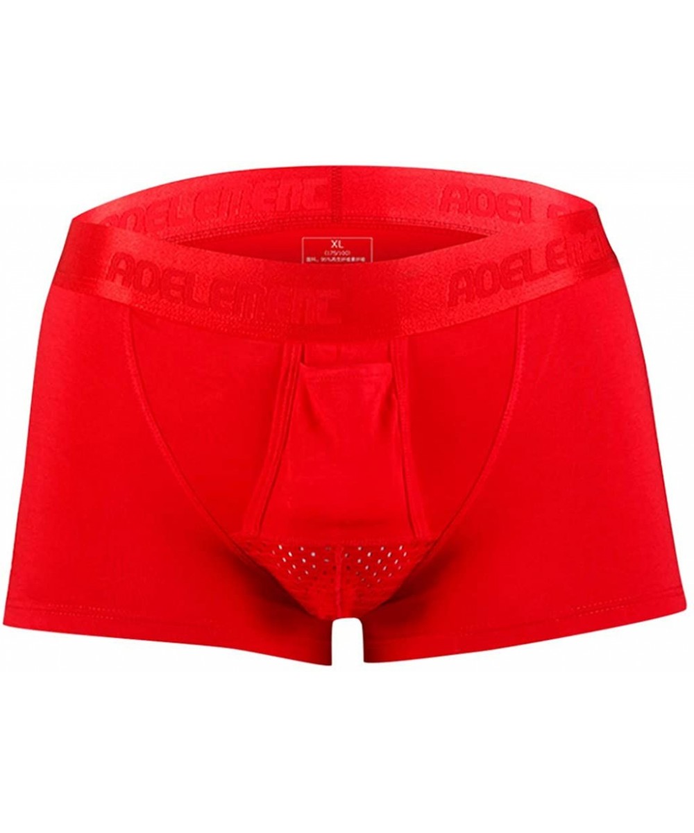 Undershirts Men's Breathe Underwear Bullet Separation Scrotum Physiological Underpants - Red - CD18AE2SXKH