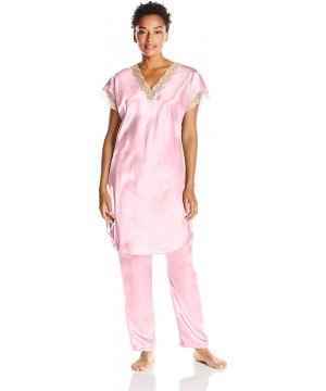 Sets Women's Charming Satin Charmeuse Pajama Set - Pink - CV11A7LSIWF