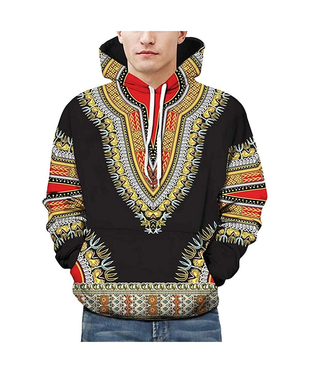 Thermal Underwear African Dashiki Hoodies for Men-Casual Long Sleeve Pullover Womens Drawstring Floral Sweatshirt with Kangar...