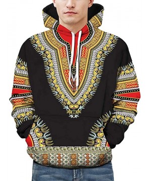 Thermal Underwear African Dashiki Hoodies for Men-Casual Long Sleeve Pullover Womens Drawstring Floral Sweatshirt with Kangar...