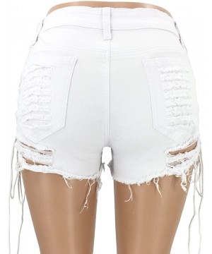 Bottoms Women's Denim Shorts High Waist Skinny Hot Pants Summer Side Strappy - White - CV19E726C89