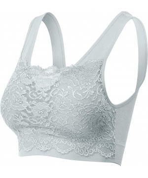 Bras Women's Seamless Lace Bra Top with Front Lace Cover Sports Bra - 6632_grey Mist - CJ195R9MR2A