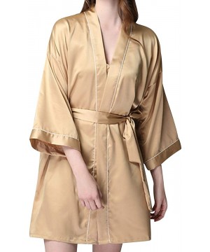 Robes Womens Satin Short Kimono Bridesmaids Lingerie Robes for Wedding Party - Champagne - C0197WD42LR