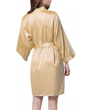 Robes Womens Satin Short Kimono Bridesmaids Lingerie Robes for Wedding Party - Champagne - C0197WD42LR