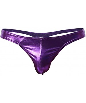 G-Strings & Thongs Men's Low-Waist Underwear PU Pouch G String Triangular Underwear Bulge Thong Briefs - Purple - CA18USLED9G