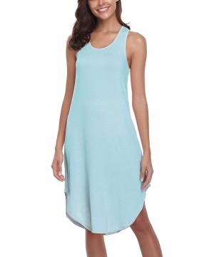 Nightgowns & Sleepshirts Nightgowns Women's Cotton Sleepwear Sleeveless Sleep Dress Night Shirts - Light-blue - CU18SXW2ZT0