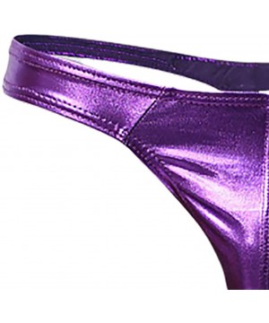 G-Strings & Thongs Men's Low-Waist Underwear PU Pouch G String Triangular Underwear Bulge Thong Briefs - Purple - CA18USLED9G