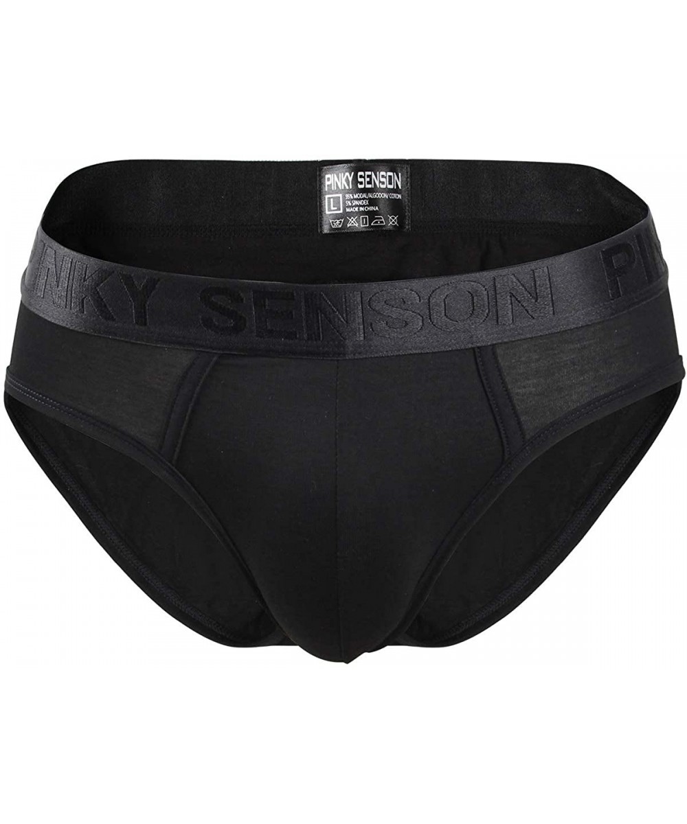 Briefs Men's Modal Underwear U Convex Pouch Low Waist Breathable Pure Color Briefs - Black - CC197W5RCK3