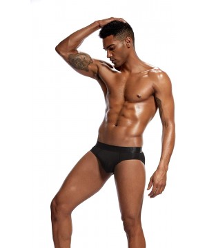 Briefs Men's Modal Underwear U Convex Pouch Low Waist Breathable Pure Color Briefs - Black - CC197W5RCK3