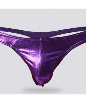 G-Strings & Thongs Men's Low-Waist Underwear PU Pouch G String Triangular Underwear Bulge Thong Briefs - Purple - CA18USLED9G