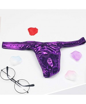 G-Strings & Thongs Men's Low-Waist Underwear PU Pouch G String Triangular Underwear Bulge Thong Briefs - Purple - CA18USLED9G