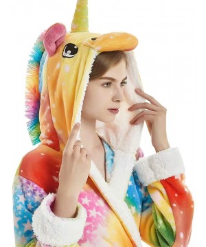 Robes Unisex Adult Bathrobe Hooded Animal Robe Fleece Cosplay Costume Plush Robe - Rendered Unicorn - C118ZQ86M24