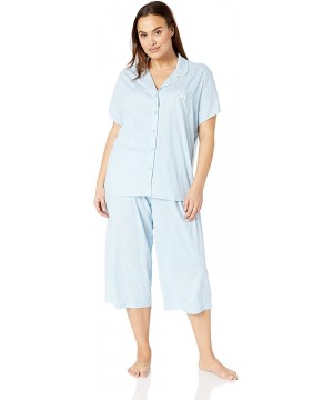 Sets Women's Pajama Short Sleeve Stripe Girlfriend Capri Crop Pj Set - Gingham Blue/White - CH186XXK8WQ