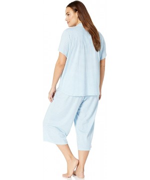 Sets Women's Pajama Short Sleeve Stripe Girlfriend Capri Crop Pj Set - Gingham Blue/White - CH186XXK8WQ