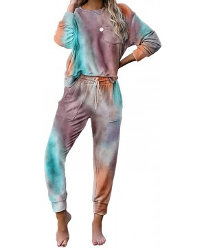 Sets Womens Tie Dye Pocket Two Piece Pajamas Set Long Sleeve Sleepwear Tops and Pants Night Pajamas Set - 056blue - CG19C27NGNQ