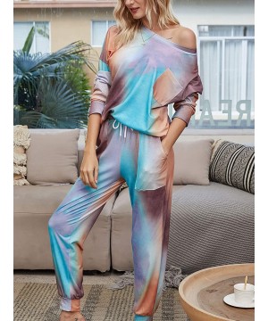 Sets Womens Tie Dye Pocket Two Piece Pajamas Set Long Sleeve Sleepwear Tops and Pants Night Pajamas Set - 056blue - CG19C27NGNQ