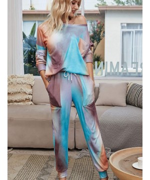 Sets Womens Tie Dye Pocket Two Piece Pajamas Set Long Sleeve Sleepwear Tops and Pants Night Pajamas Set - 056blue - CG19C27NGNQ