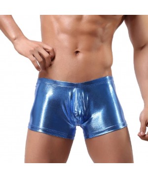 Bikinis Men's Faux Leather Brushed Bulge Pouch Boxer Briefs Underwear Wetlook Bikini Low Rise Swim Shorts Underpants - Blue2 ...