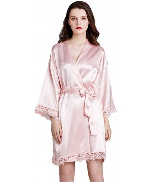 Robes Ladies Pure Color Kimono Robes Short Satin Nightwear Bridesmaids Lingerie Sleepwear Dressing Gown - Pink - CL197YO4RKE