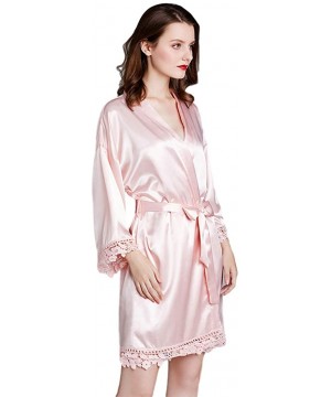 Robes Ladies Pure Color Kimono Robes Short Satin Nightwear Bridesmaids Lingerie Sleepwear Dressing Gown - Pink - CL197YO4RKE