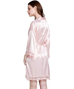 Robes Ladies Pure Color Kimono Robes Short Satin Nightwear Bridesmaids Lingerie Sleepwear Dressing Gown - Pink - CL197YO4RKE