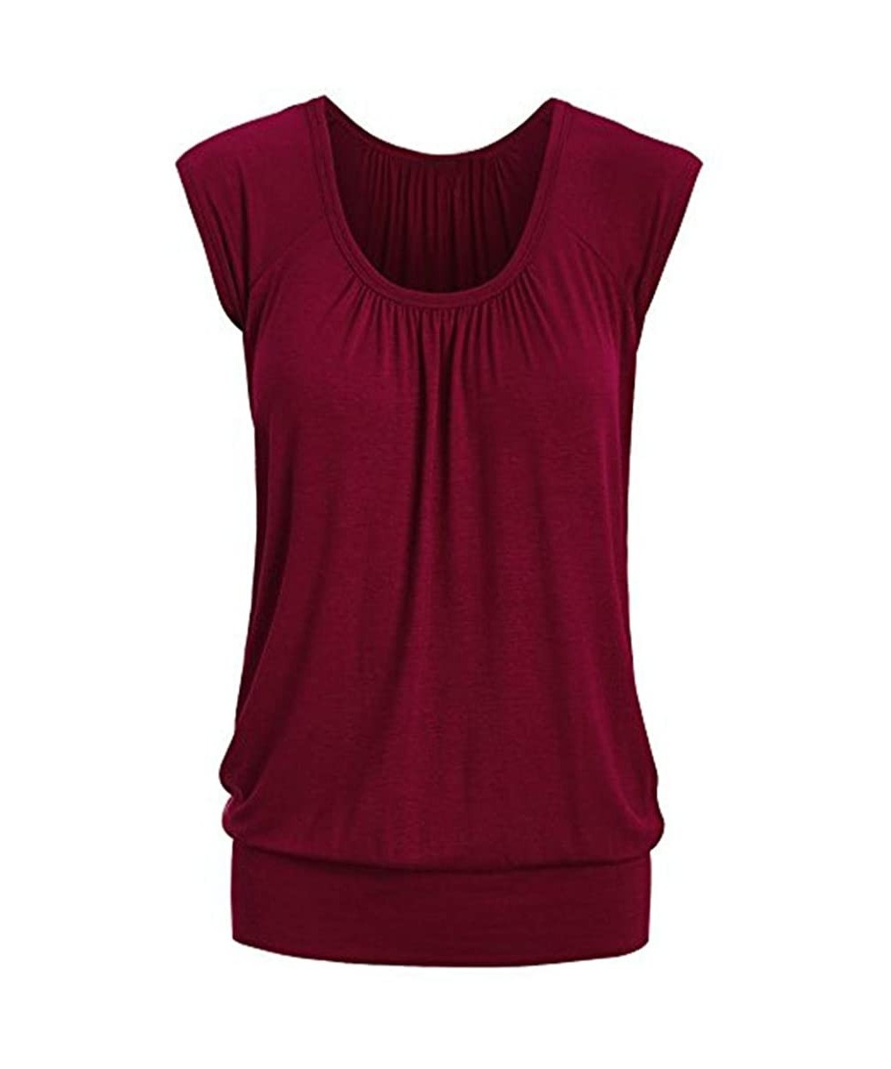 Nightgowns & Sleepshirts Women Summer Casual Tops Round Neck Solid T-Shirt Short Sleeve Blouse - Red - C718G279E3R