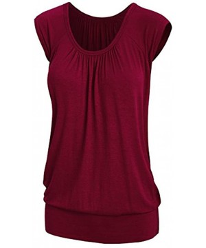 Nightgowns & Sleepshirts Women Summer Casual Tops Round Neck Solid T-Shirt Short Sleeve Blouse - Red - C718G279E3R