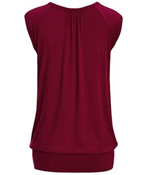 Nightgowns & Sleepshirts Women Summer Casual Tops Round Neck Solid T-Shirt Short Sleeve Blouse - Red - C718G279E3R