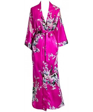 Robes Women Long Robe Print Flower Peacock Bathrobe Gown Bride Wedding Robes - Black Flower a - CQ18XKI570S