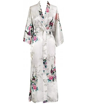 Robes Women Long Robe Print Flower Peacock Bathrobe Gown Bride Wedding Robes - Black Flower a - CQ18XKI570S