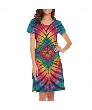 Tops Women's Short Sleeve Nightshirts Tie Dye Designs Rainbow Casual Sleepshirts Dress Tee - Mandala Tie Dye - CV199IG8AIT