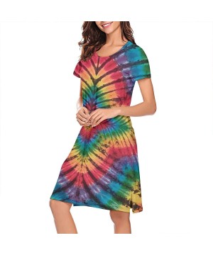 Tops Women's Short Sleeve Nightshirts Tie Dye Designs Rainbow Casual Sleepshirts Dress Tee - Mandala Tie Dye - CV199IG8AIT