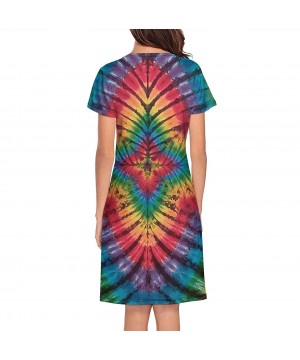 Tops Women's Short Sleeve Nightshirts Tie Dye Designs Rainbow Casual Sleepshirts Dress Tee - Mandala Tie Dye - CV199IG8AIT