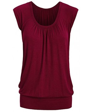 Nightgowns & Sleepshirts Women Summer Casual Tops Round Neck Solid T-Shirt Short Sleeve Blouse - Red - C718G279E3R