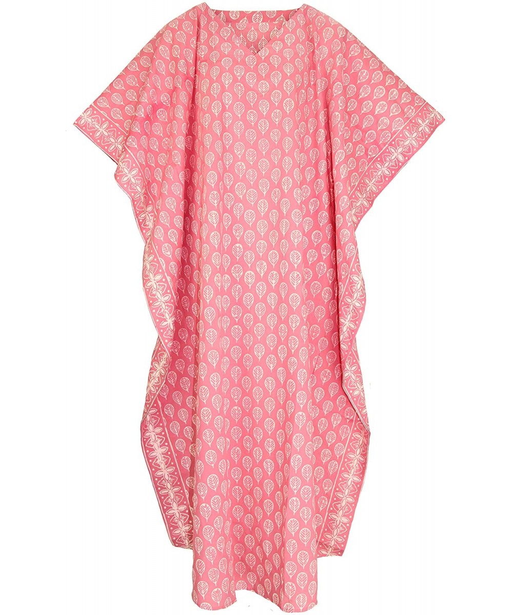 Nightgowns & Sleepshirts Women Hand Blocked Batik Cotton Caftan Kaftan Loungewear Maxi Plus Size Long Dress - Pink-14259 - CM...