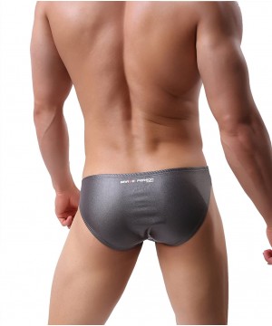 Briefs Men's Low Waist Briefs Underwear Sexy Faux Leather Bikini Bottom B1162 - Gray - C018GGXD93X