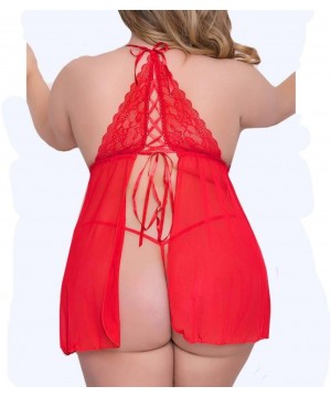 Baby Dolls & Chemises Low-cut Bare Back Strap Sexy Lace Pajamas Sleepwear (Red L2) - Red - C318CRGCCL0