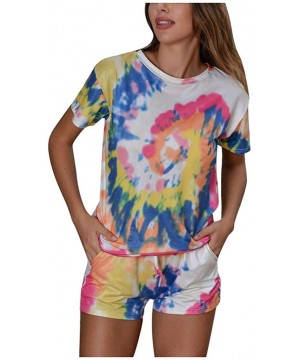 Accessories Womens Casual Summer New Tie-Dye Home Wear Sports Short Sleeve Suit Pajamas Set - White - CK190R6SA08