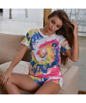 Accessories Womens Casual Summer New Tie-Dye Home Wear Sports Short Sleeve Suit Pajamas Set - White - CK190R6SA08