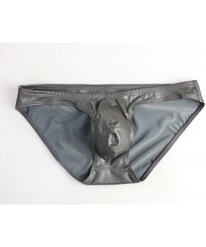 Briefs Men's Low Waist Briefs Underwear Sexy Faux Leather Bikini Bottom B1162 - Gray - C018GGXD93X