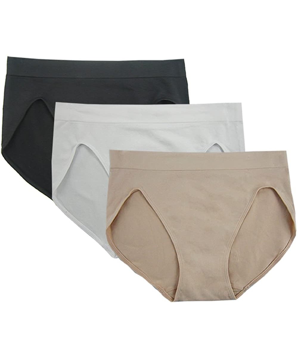 Panties Women's Underwear Seamless Briefs High-Cut Panties - 3 Pack or 4 Pack - Black- White- Nude - CB12O3262HA